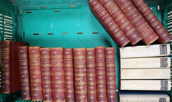A collection of leather bound Dickens etc